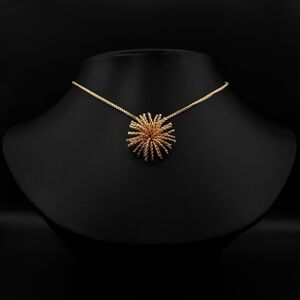 SUN Burst Wire Form Pendant and Chain in Gold Tone